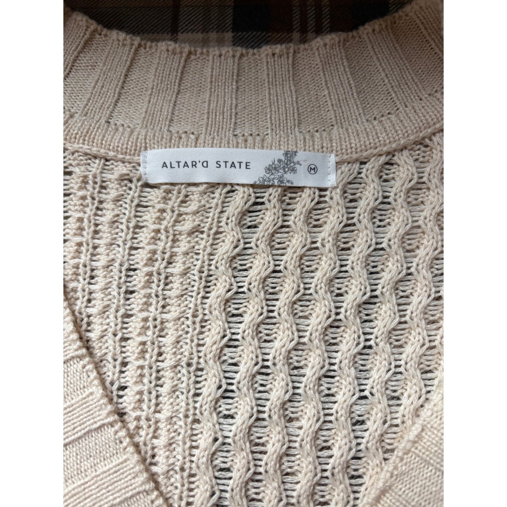 Altar'd State Cream Cable Knit Sweater Vest V-Neck Sleeveless Boho Beige Medium - Picture 2 of 8